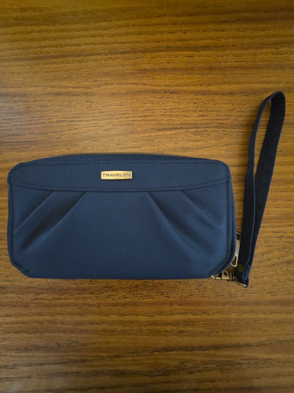 Travelon RFID Blocking Double Zip Wallet Wristlet Travel Organizer Navy
